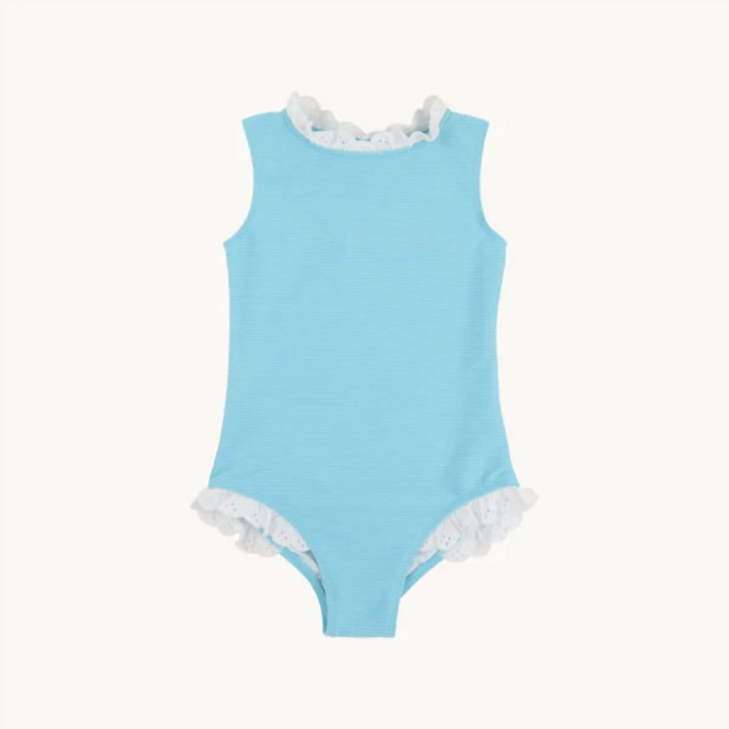 Girl's Sleeveless Sarasota Surf Swimsuit In Belhaven Blue With Worth Avenue White