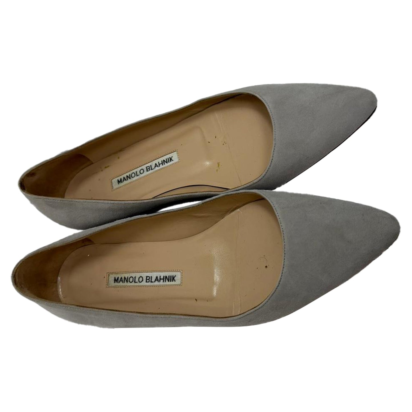Manolo Blahnik Pointed Toe Flats in Grey Suede