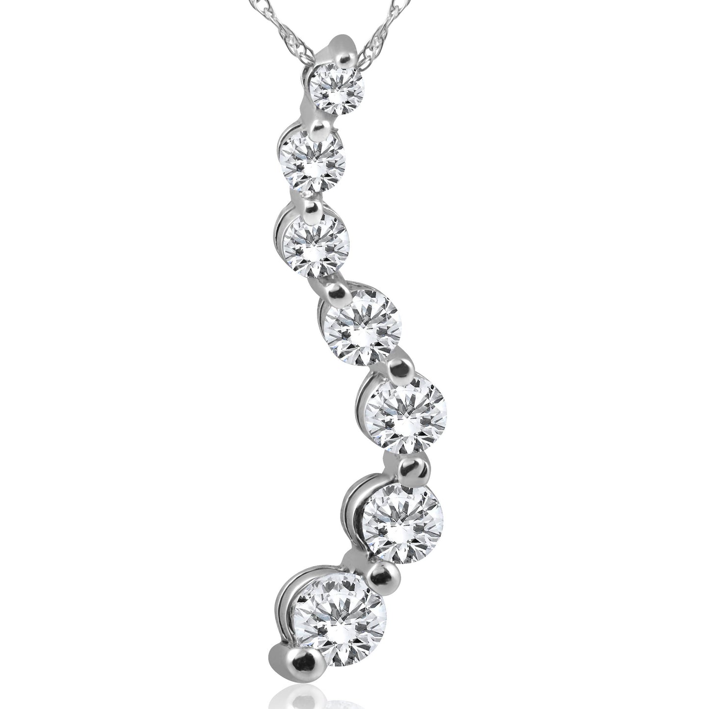 1ct Diamond Journey Pendant 14K White Gold New 1" tall