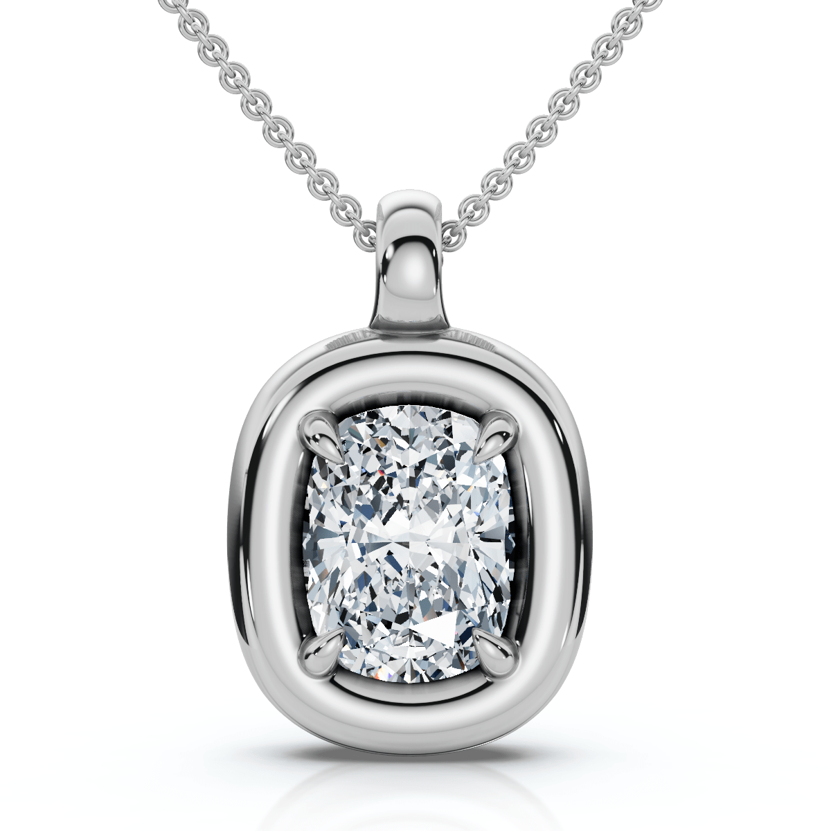 1Ct Cushion Diamond Navi Pendant 14k Gold Lab Grown 18" Necklace Size: 5/8" Tall