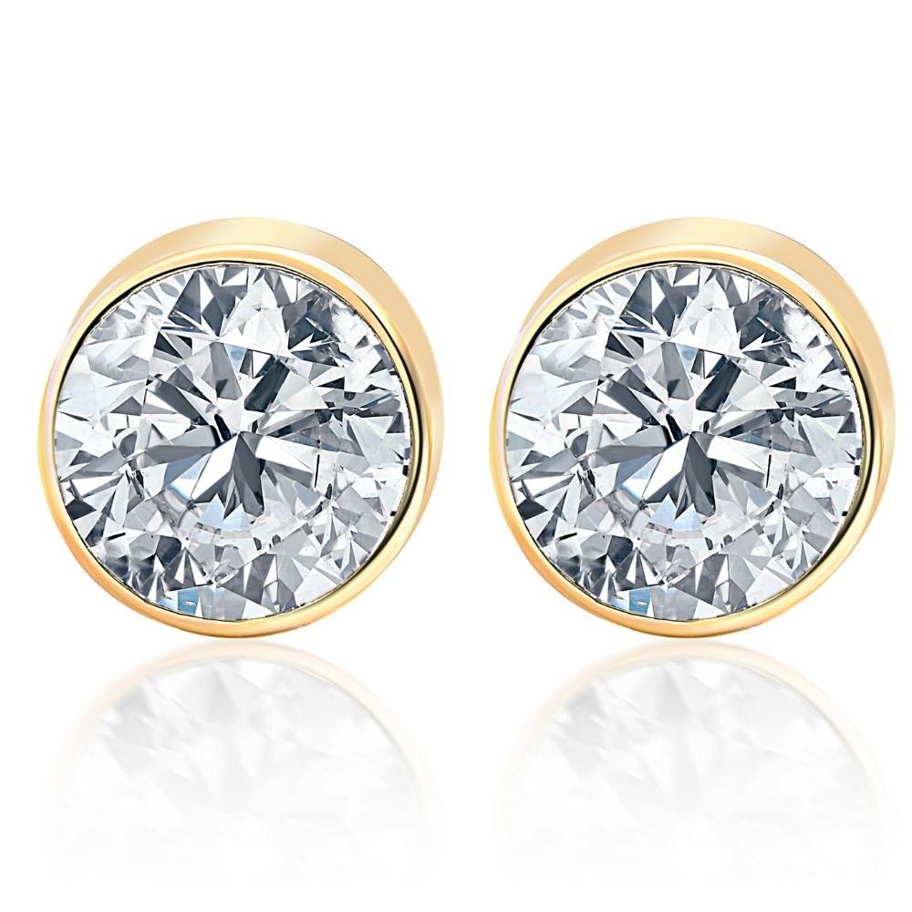 1.25Ct Round Brilliant Cut Natural Quality VS2-SI1 Diamond Stud Earrings in 14K Gold Round Bezel Setting