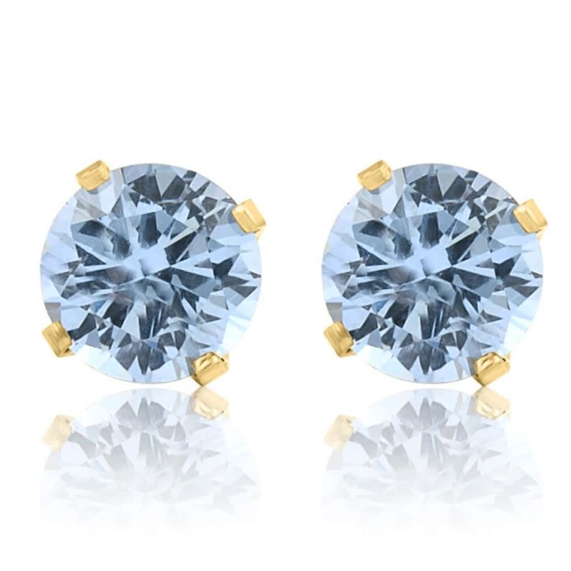 1Ct TW Aquamarine 5mm Studs in 10k White or Yellow Gold