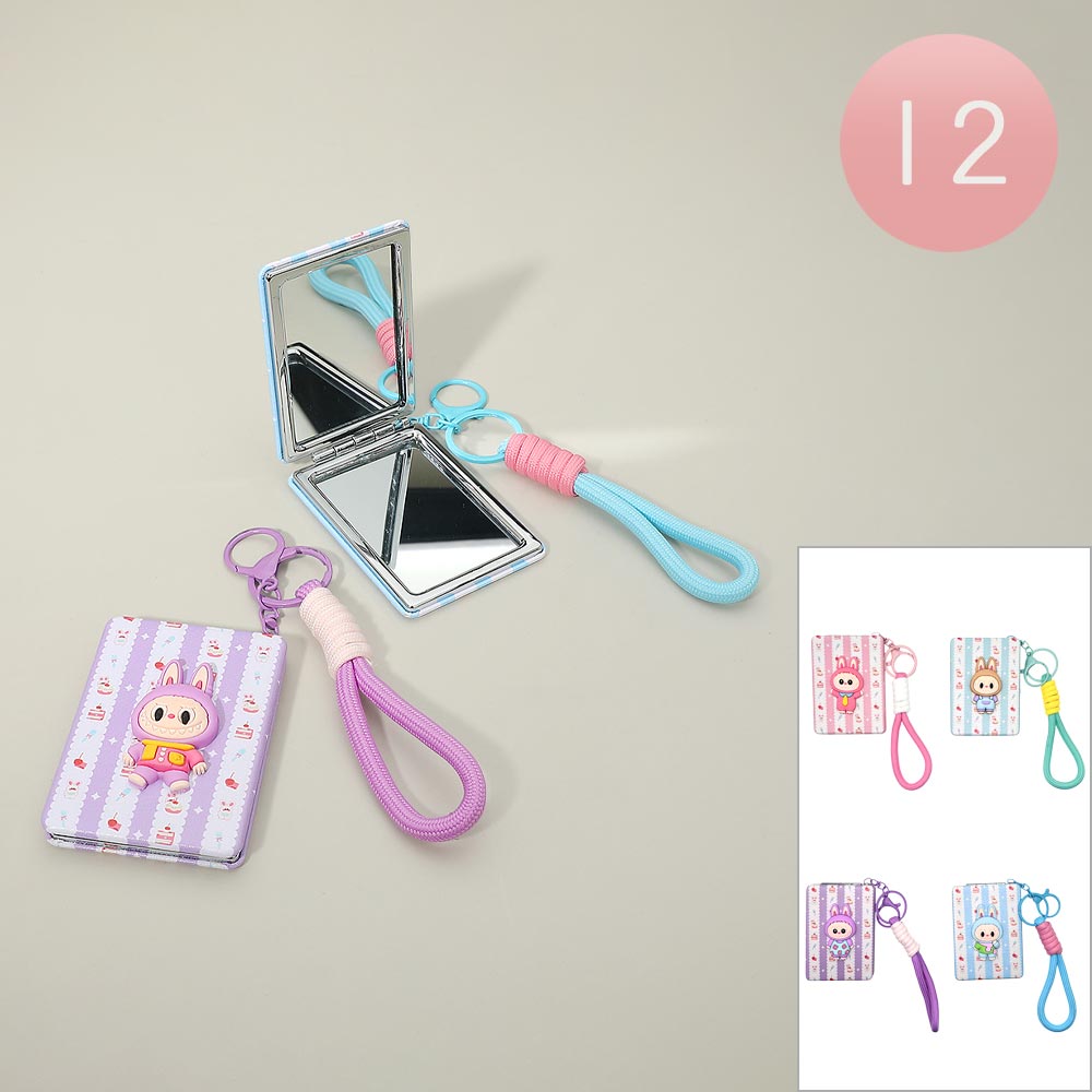 12PCS - Cute Cartoon Character Bag Charm Keychain Cosmetic Mirrors