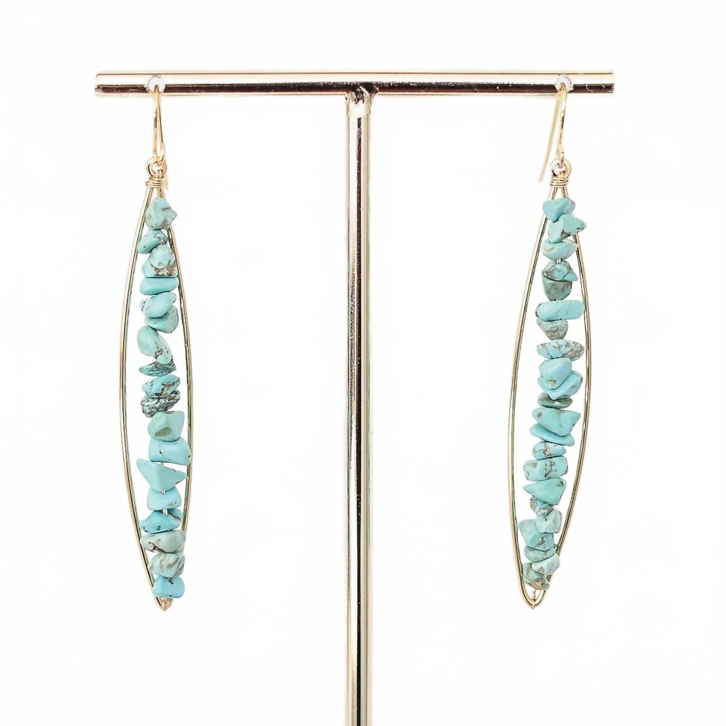 Women's Briggs Oblong With Turquoise Stones Earrings In Gold