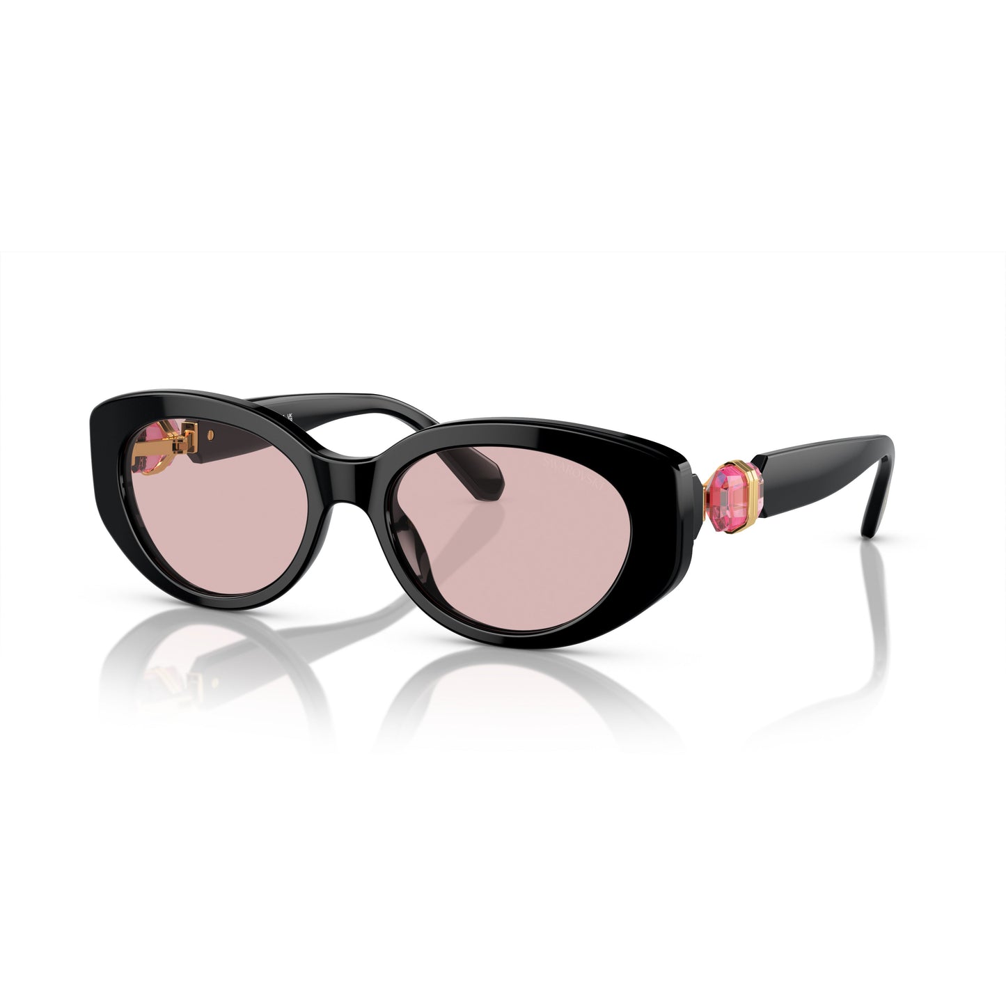 0Sk6002 Oversized Black Acetate Sunglasses with Pink Crystal Accents
