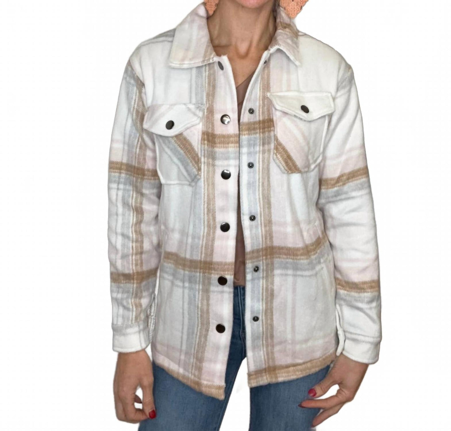 Norah Plaid Shacket In Blush