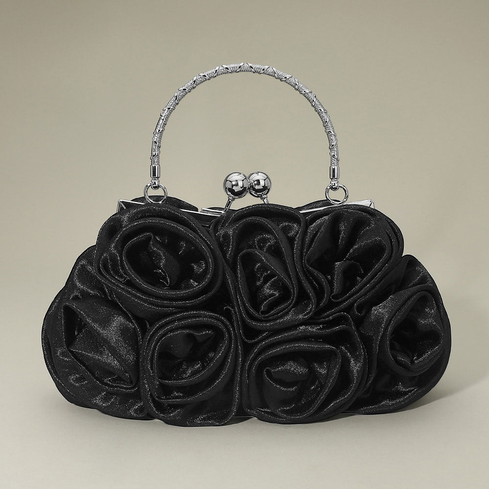Floral Top Handle Evening Clutch Crossbody Bag