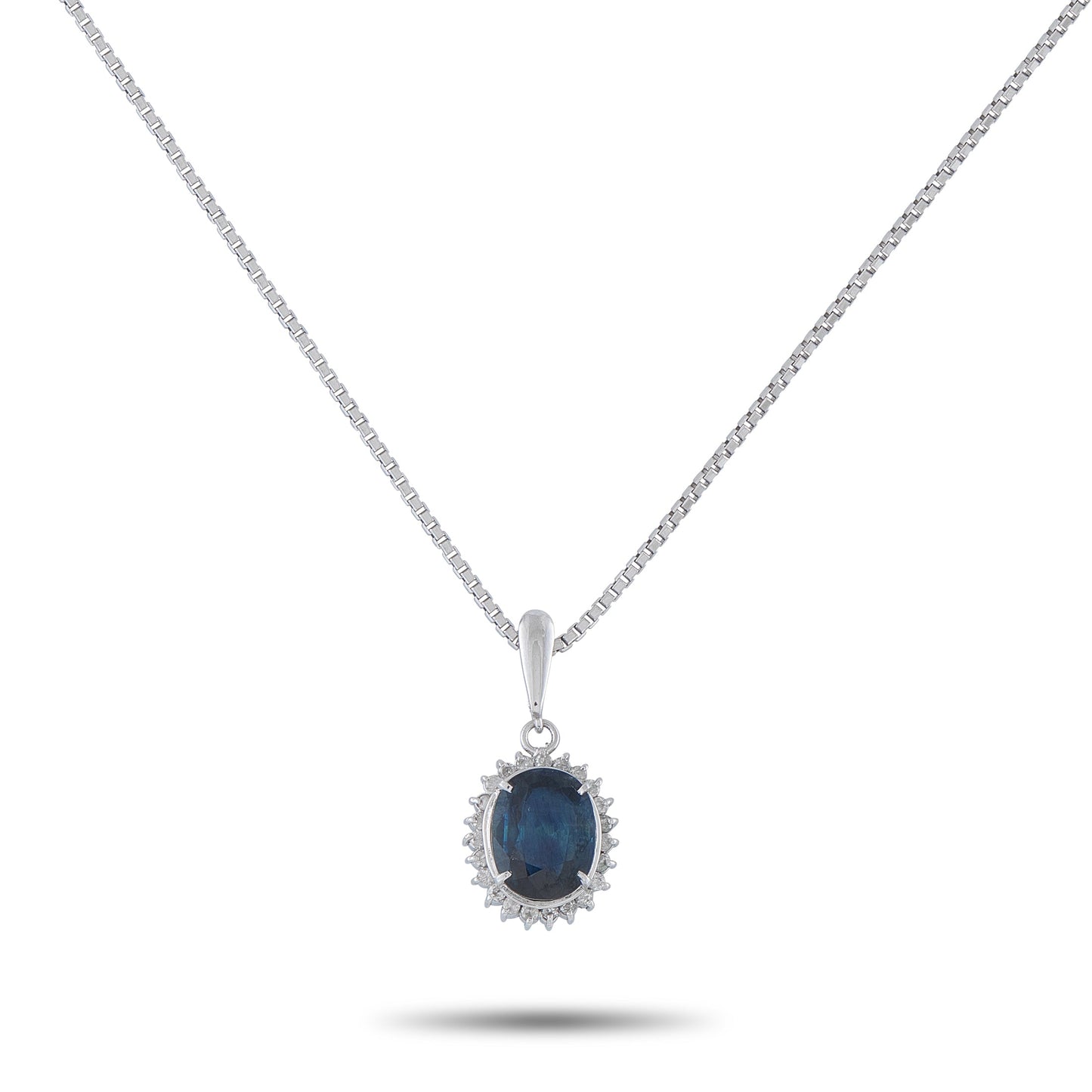 LB Exclusive Platinum 0.17ct Diamond and Sapphire Pendant Necklace MF03-041426