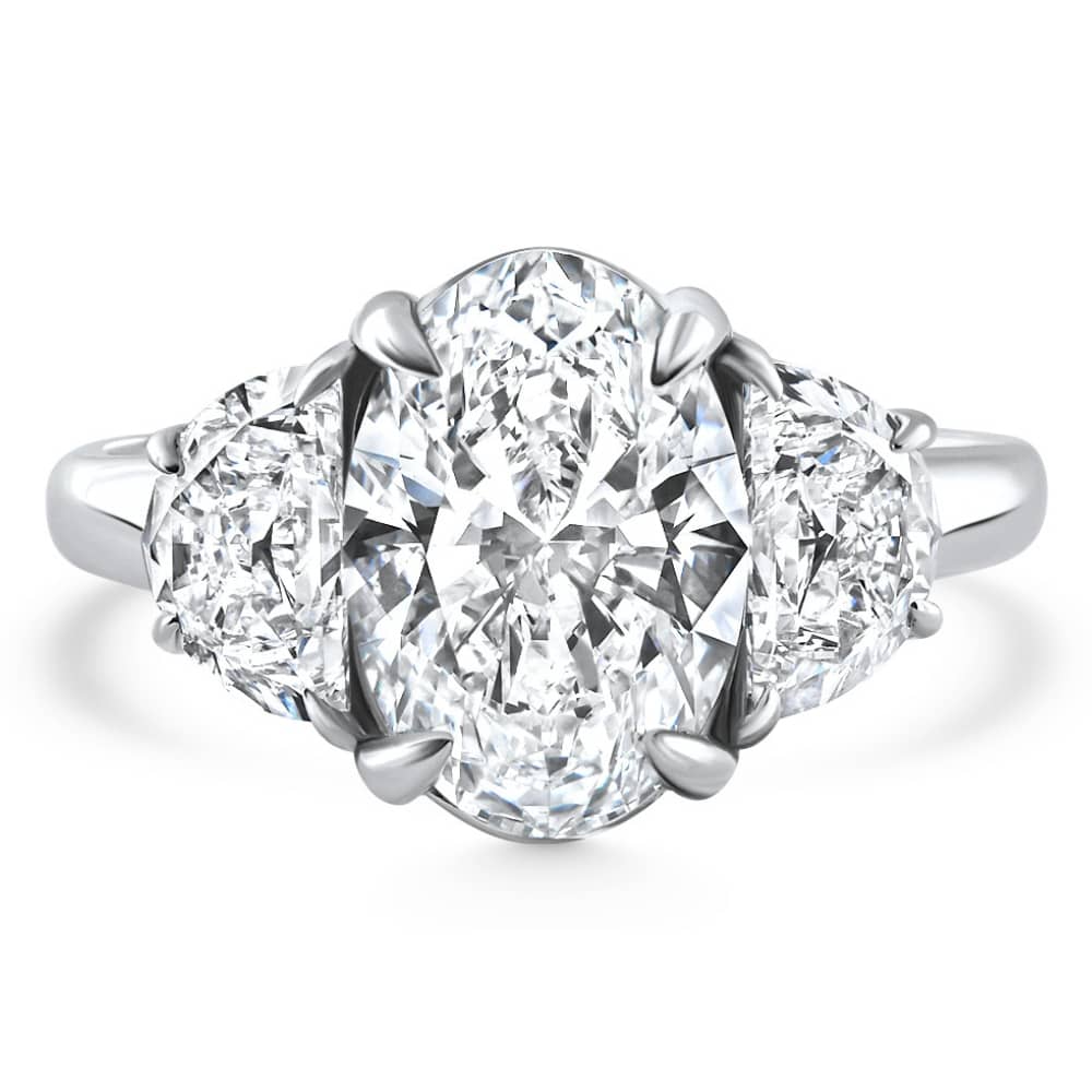Certified 4.40Ct Oval & Half Moon Diamond Engagement Ring White Gold Lab Grown