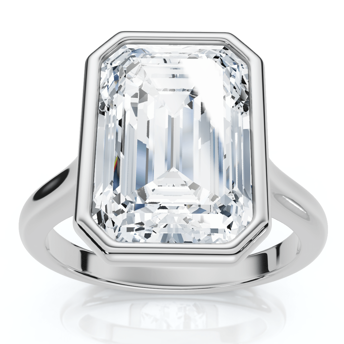 3Ct Emerald Cut Bezel Solitaire Diamond Engagement Ring 14k Gold or Pt Lab Grown