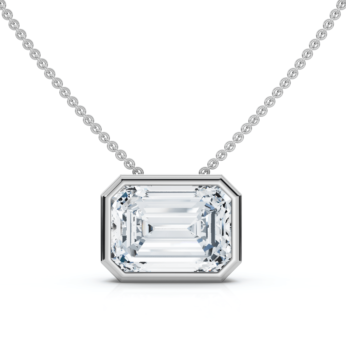 2Ct Solitaire Bezel Emerald Diamond East West Pendant 14k Gold Necklace Lab Grown Size: Small