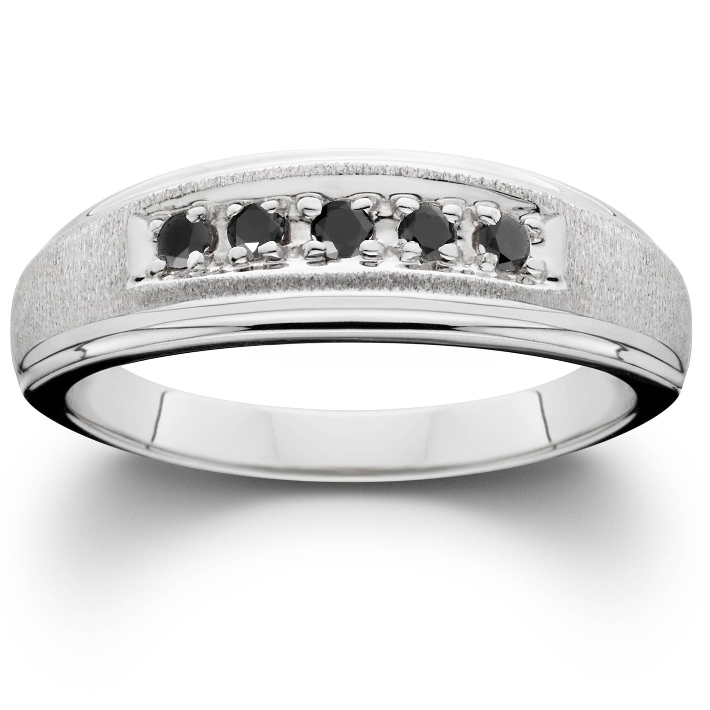 Mens Black Diamond White Gold Ring Brushed Wedding Band Size Selectable