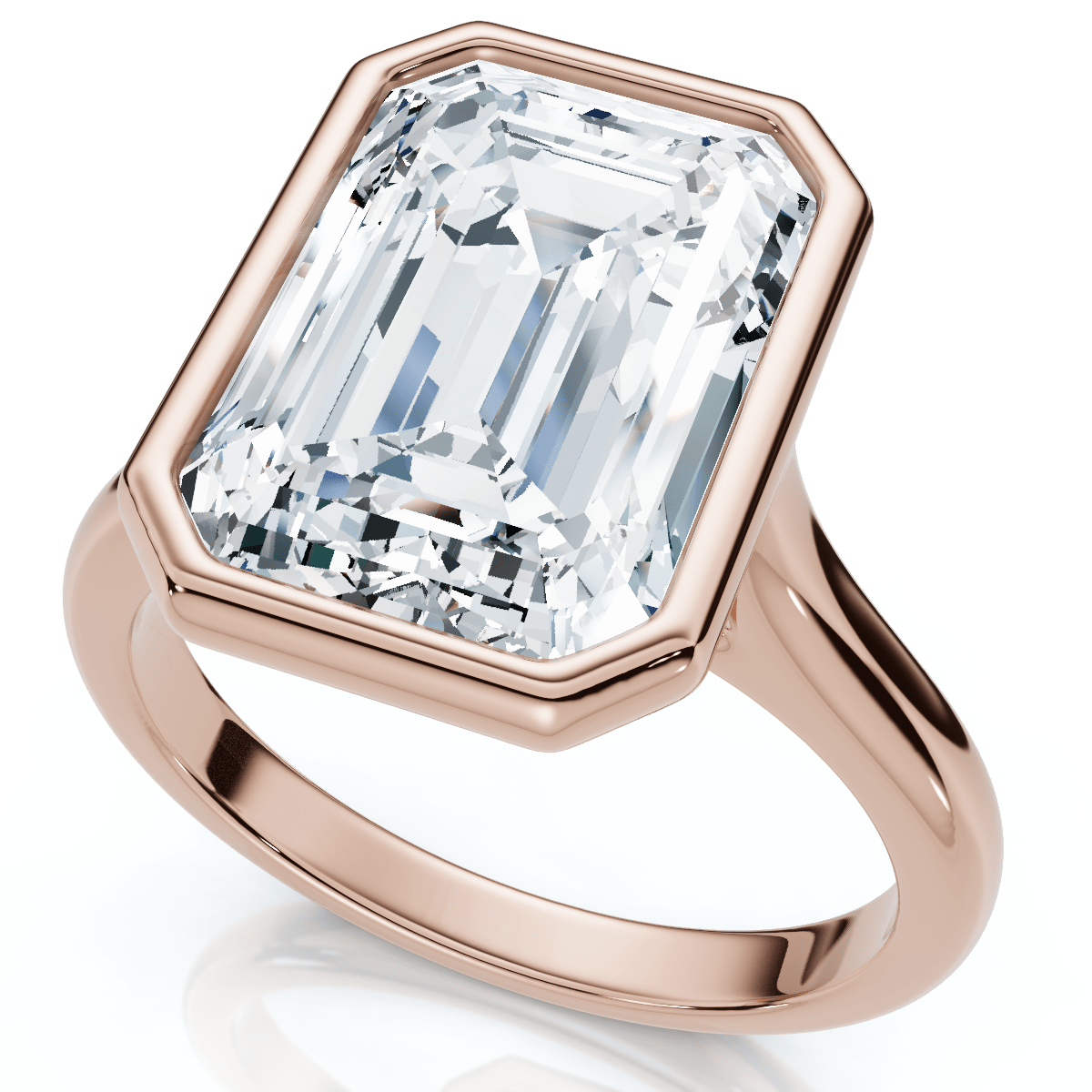 3Ct Emerald Cut Bezel Solitaire Diamond Engagement Ring 14k Gold or Pt Lab Grown