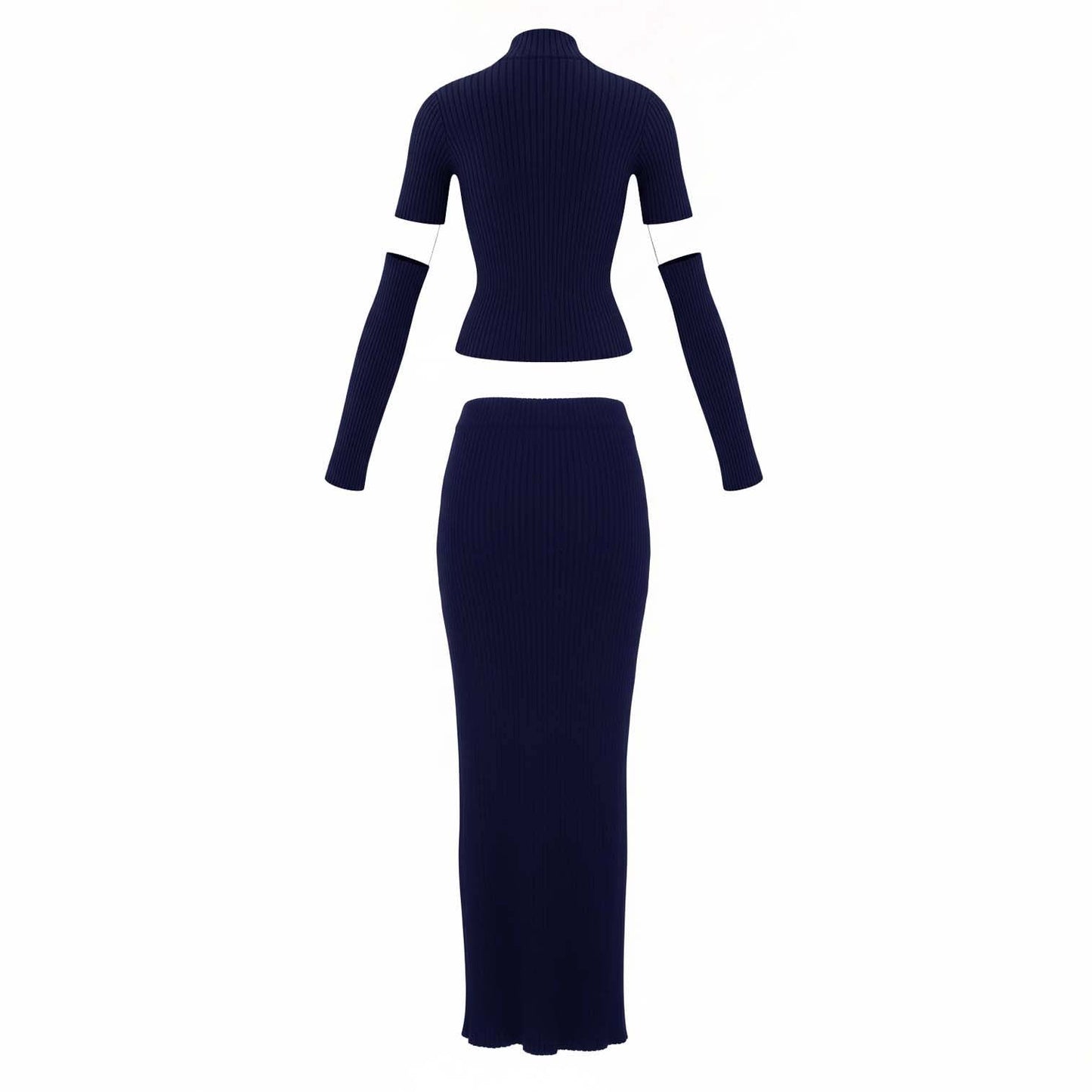 BALENCIAGA NAVY TWO PIECE RIBBED SET WITH CUT OUT DETAIL - SIZE S/M