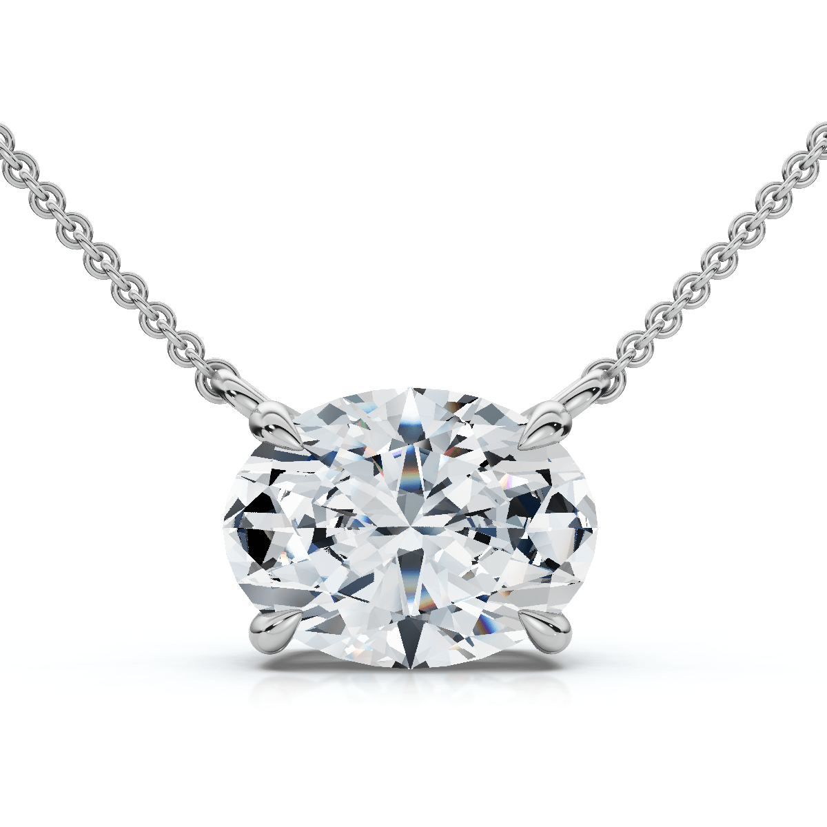 1Ct Solitaire Oval Diamond Pendant 14k Gold Women's 18" Chain Lab Grown