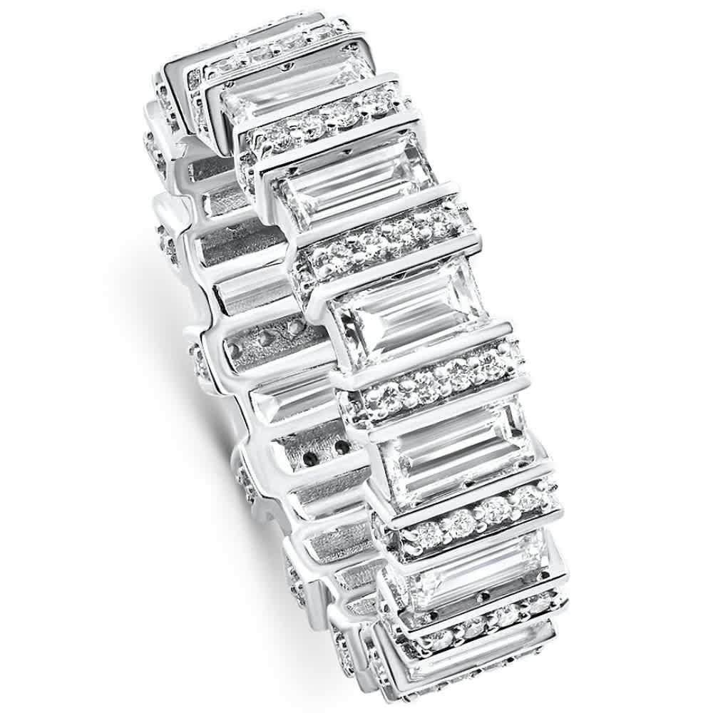 3Ct TW Emerald Cut Diamond Fancy Eternity Wedding Ring 14k Gold Lab Grown