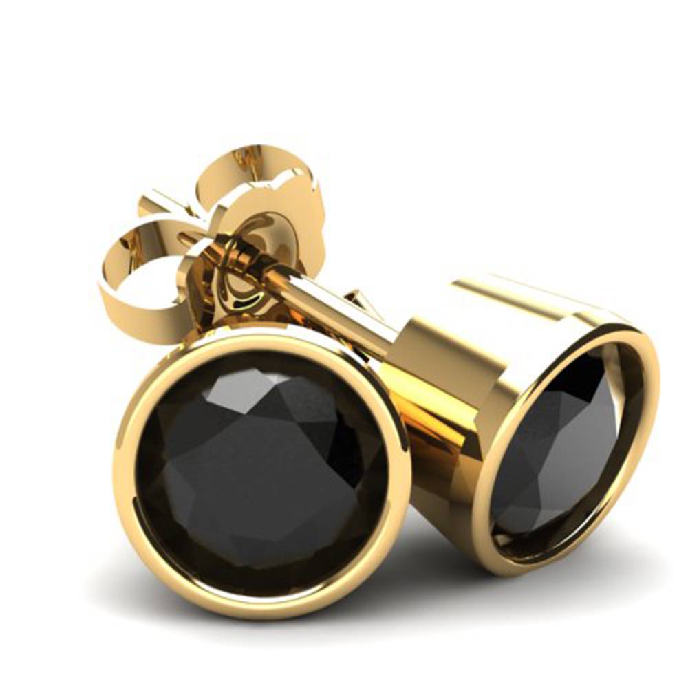 1.50Ct Round Brilliant Cut Heat Treated Black Diamond Stud Earrings in 14K Gold Round Bezel Setting