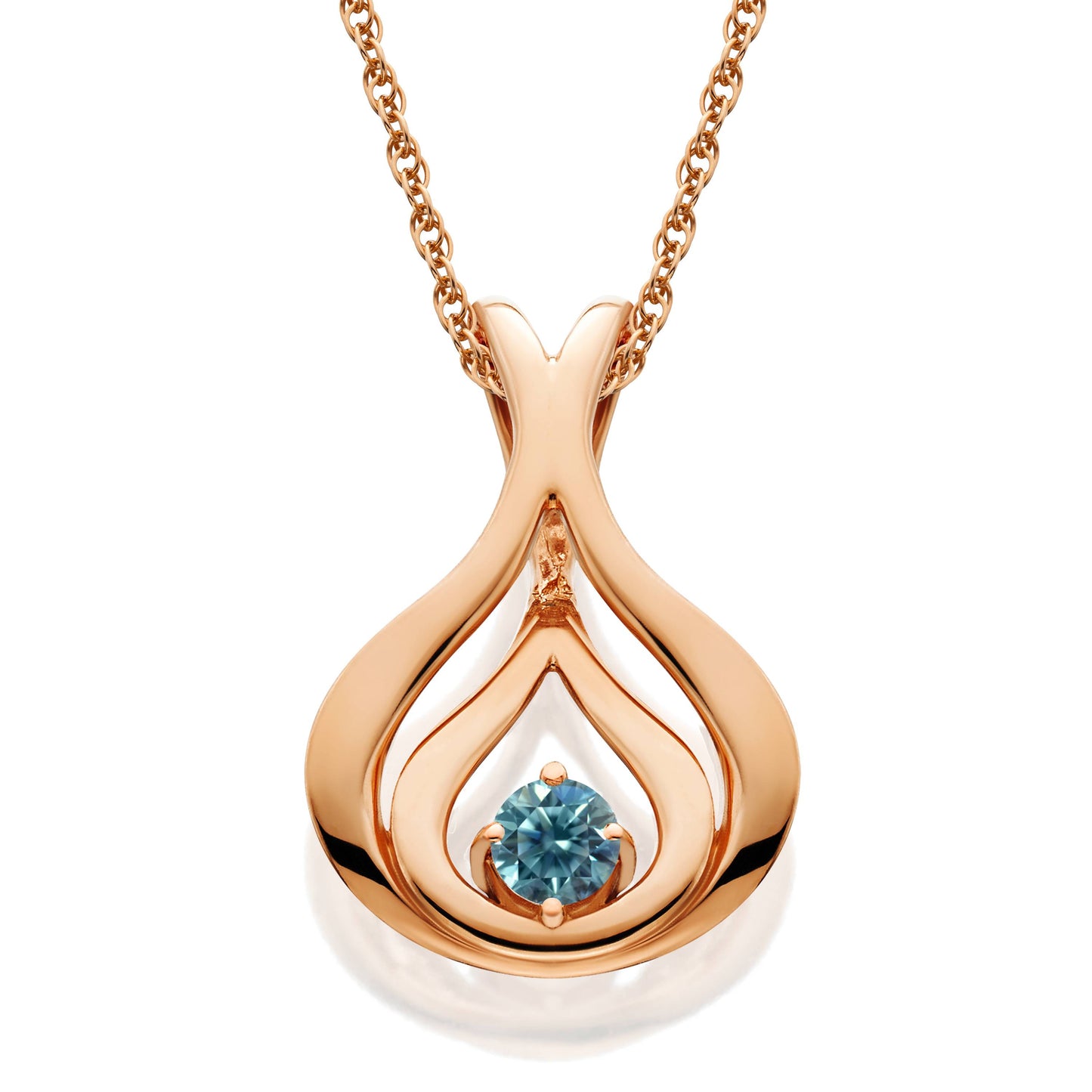 Blue Diamond Solitaire Pendant & Chain 14k Rose Gold 5/8" Tall