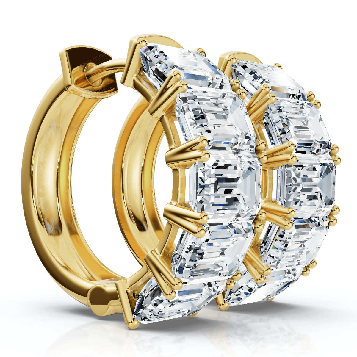 6Ct Emerald Cut Diamond Hoops 14k Gold Lab Grown Earrings