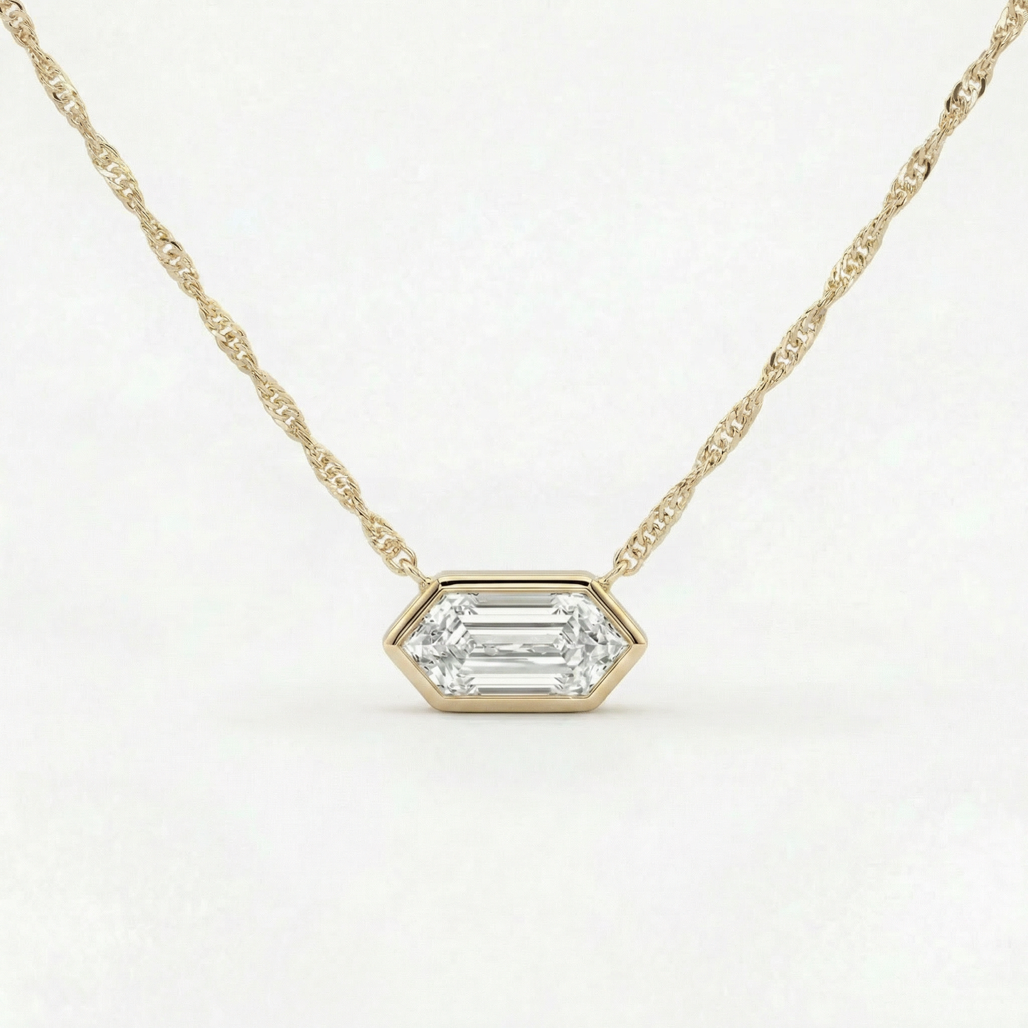 Certified 1.10Ct Long Hexagon Bezel Diamond East West Pendant Necklace Lab Grown