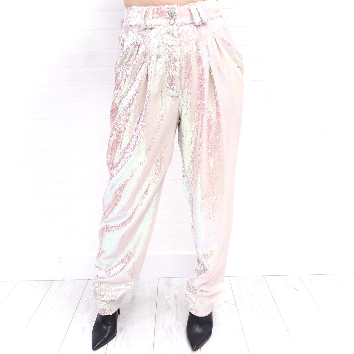 BALMAIN IRRIDESCENT SEQUIN PANTS - SIZE 34