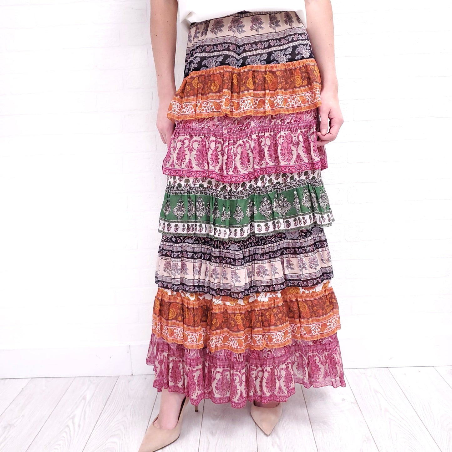 ZIMMERMANN AMARI TIERED MIDI SKIRT - SIZE 0