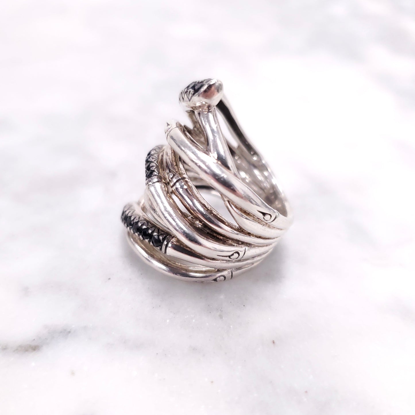 JOHN HARDY BAMBOO RING WITH BLACK SAPPHIRE - SIZE 7