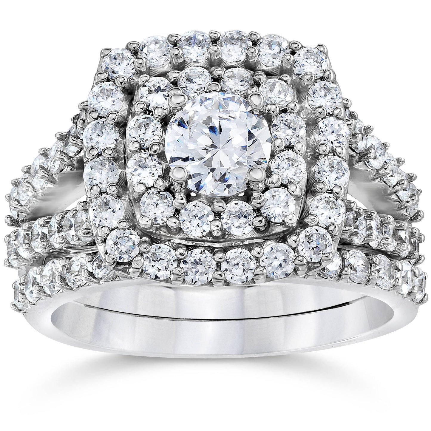 2 cttw Diamond Cushion Double Halo Engagement Wedding Ring Set 10k White Gold Size Selectable