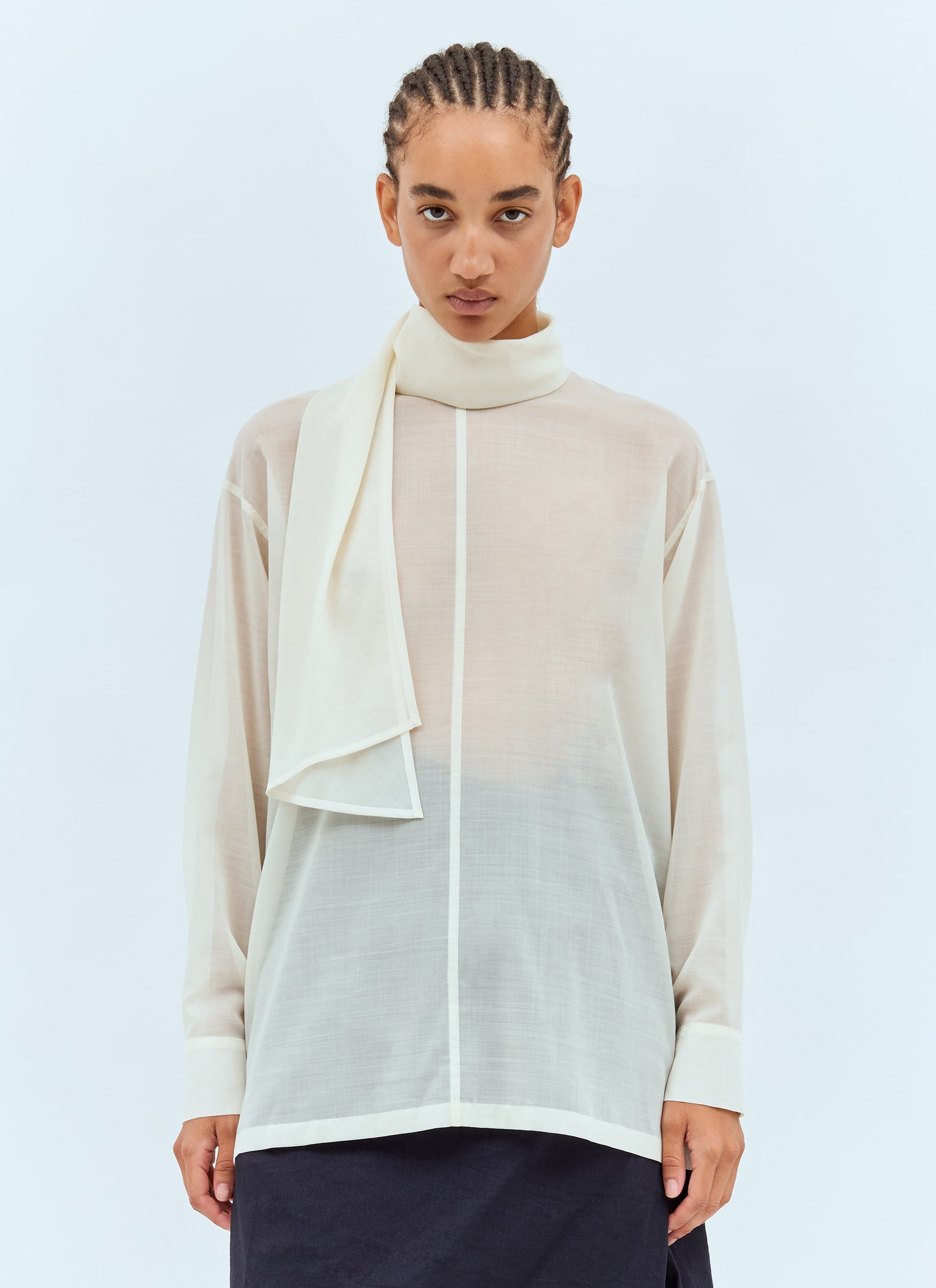 Issey Miyake Women Sheer Shirt With Shawl