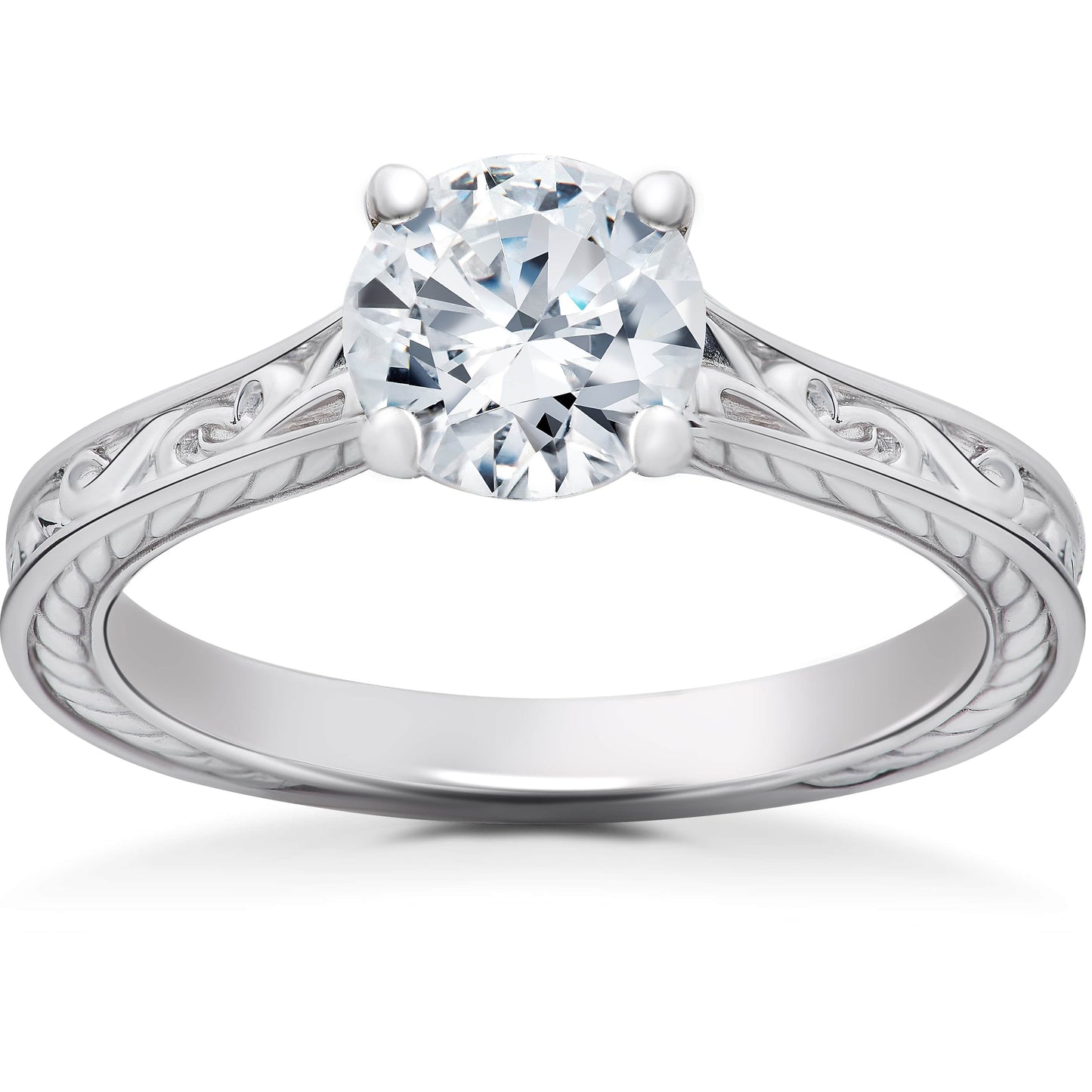 Certified 1Ct Diamond Solitaire Engagement Ring 14k White Gold Lab Grown