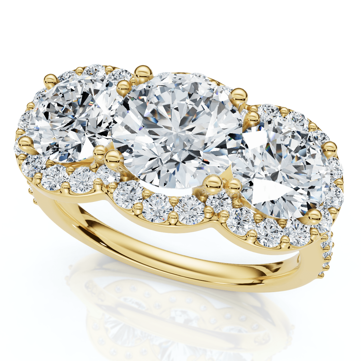 Certified 3 3/4Ct Three Stone Diamond Engagement Ring 14k Gold Lab Grown
