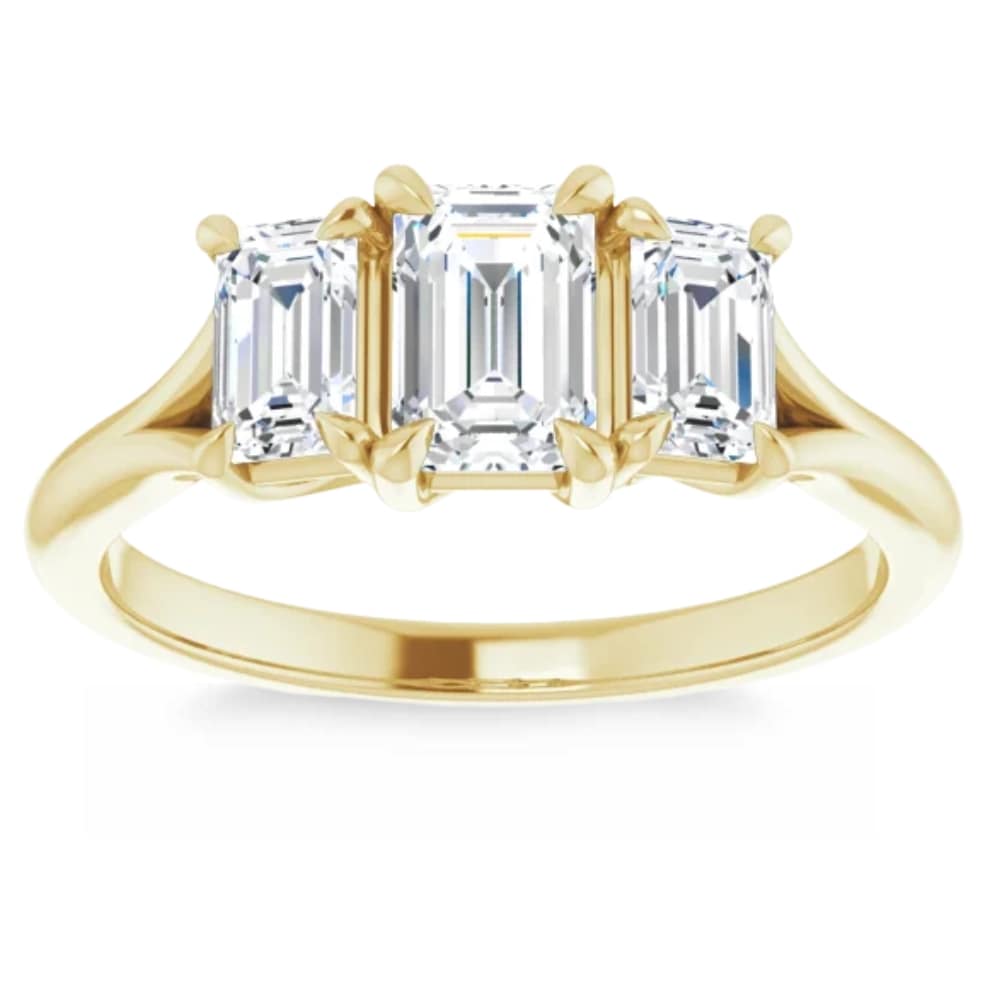 2.10Ct Emerald Cut Three Stone Diamond Engagement Ring 14k Gold Lab Grown