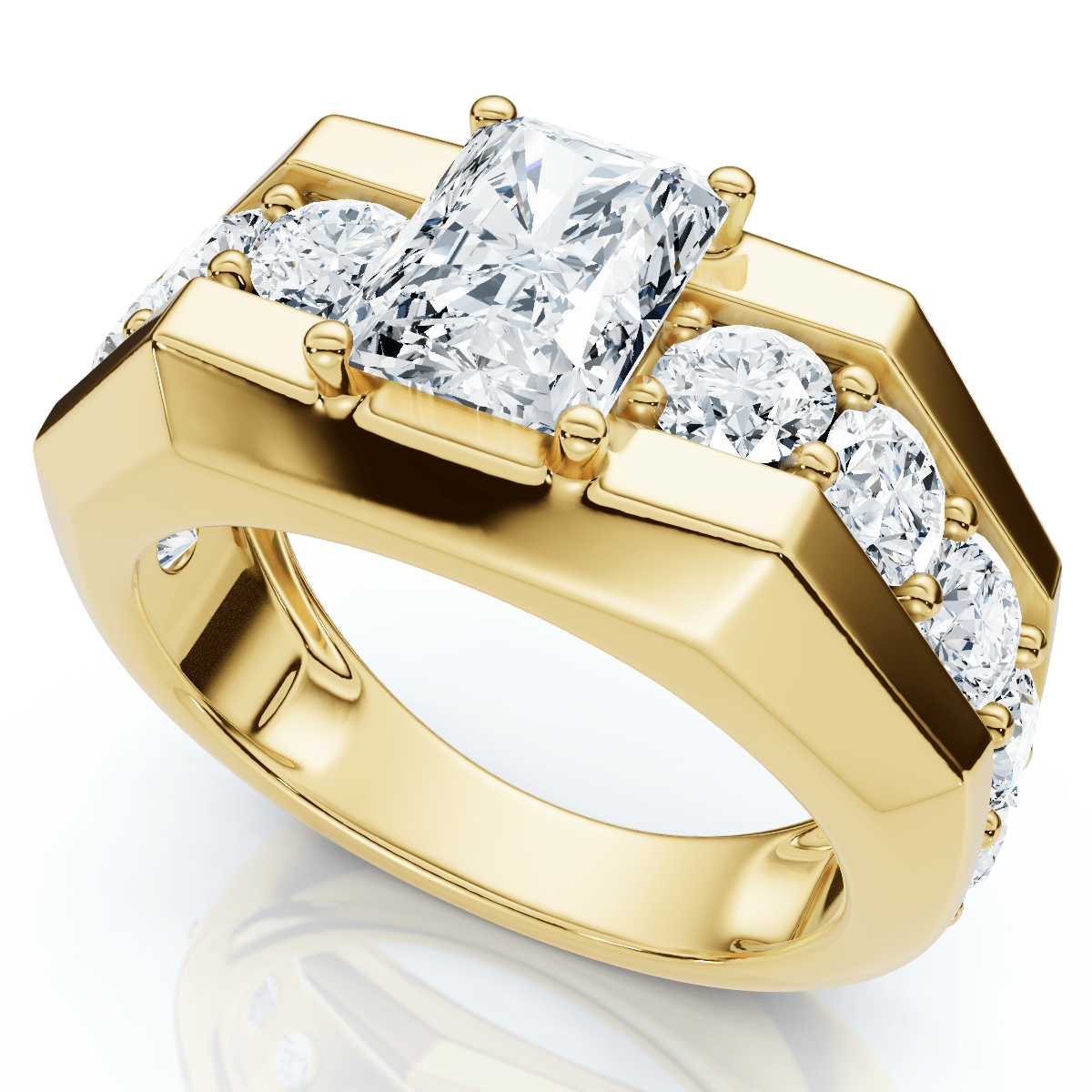Certified 6 1/2Ct Men's Radiant Cut Diamond Ring 14k Gold Lab Grown FG/VS