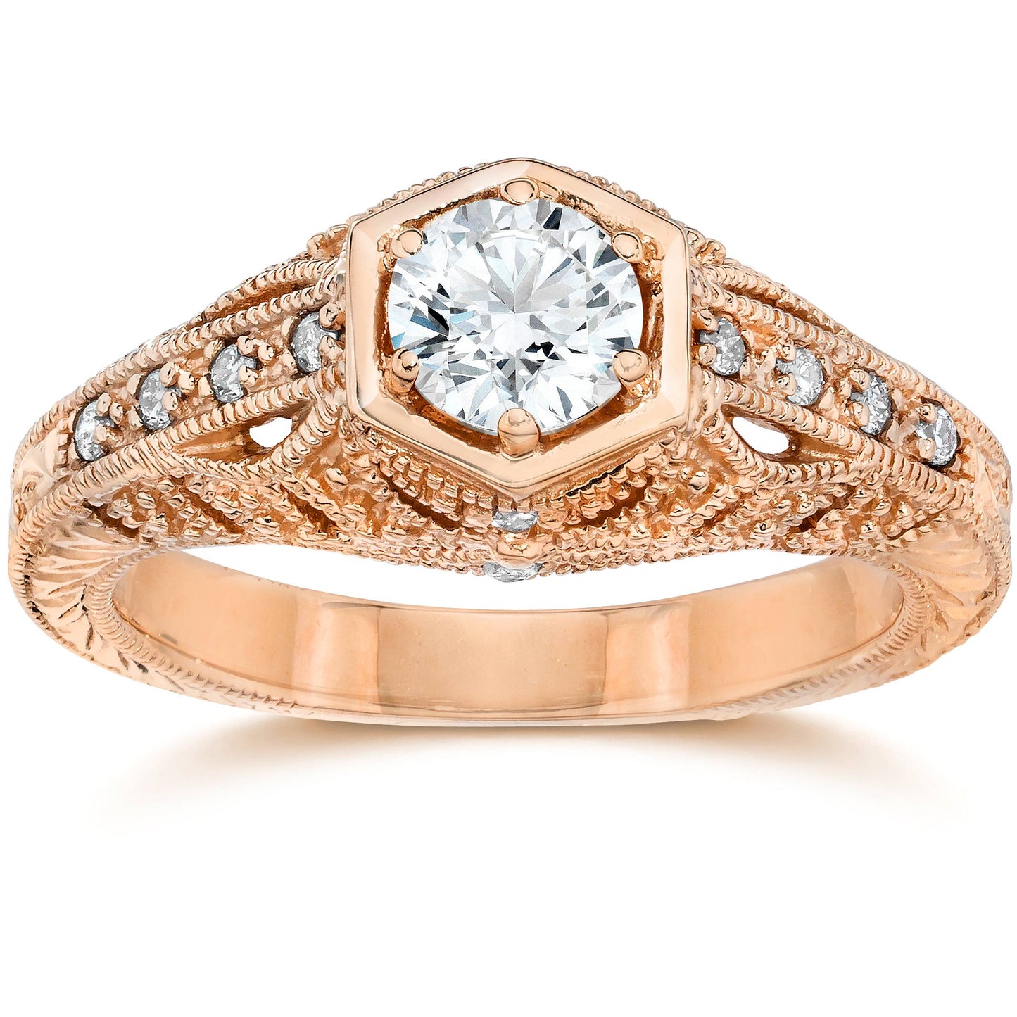 Emery .70Ct Vintage Diamond Antique Engagement 14K Rose Gold Size Selectable