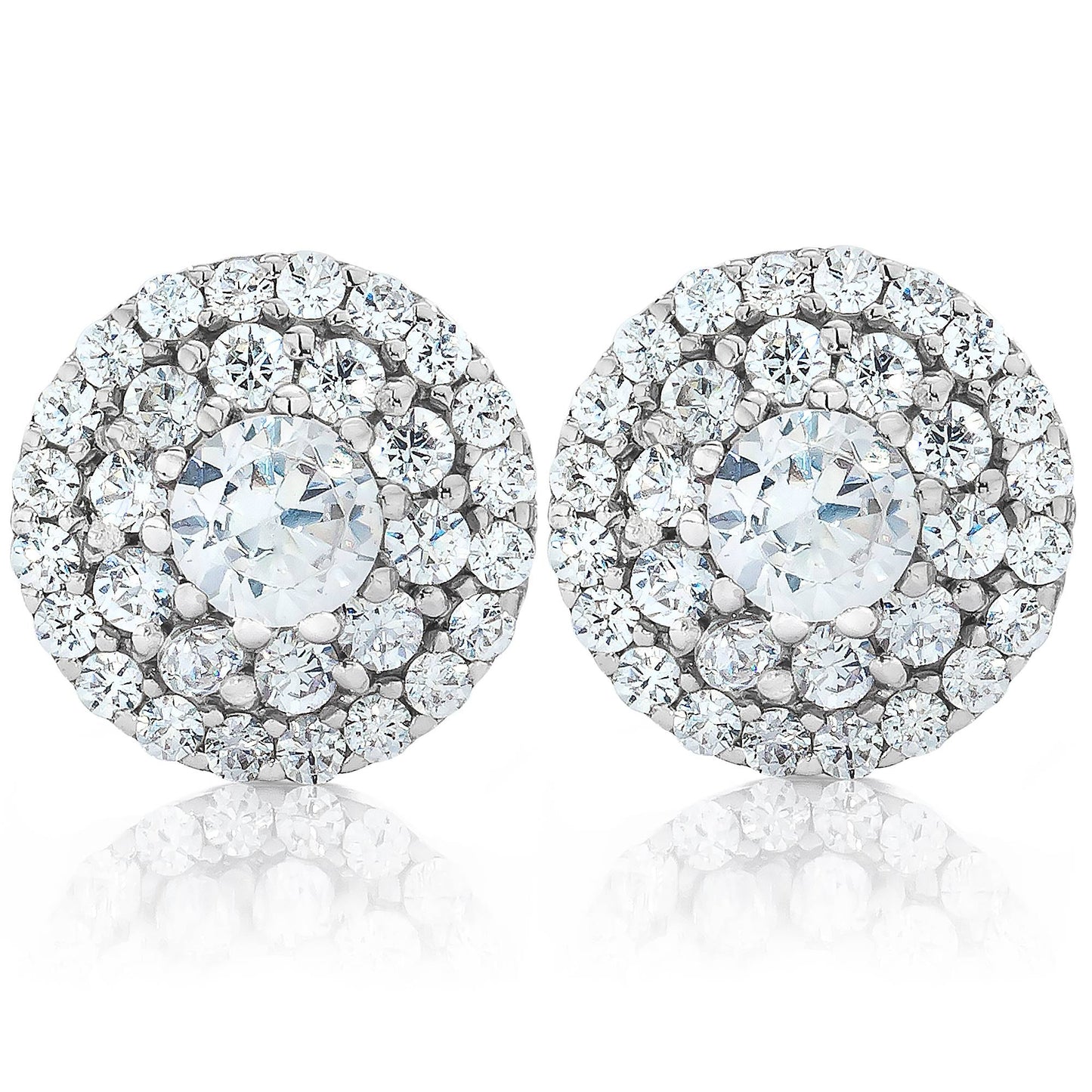 Double Halo Diamond Screw Back Studs 1/2 Carat TW 14K White Gold