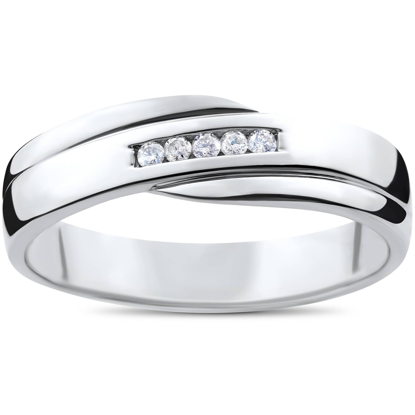 Mens Cut Diamond Wedding Ring 1/6cttw 10K White Gold High Polished Channel Set Size Selectable