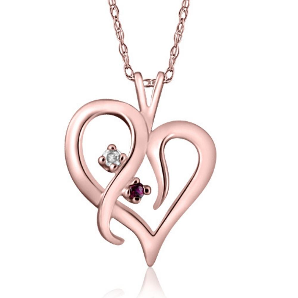 Ruby & Diamond Necklace Heart Shape Pendant in 14k White, Yellow, or Rose Gold