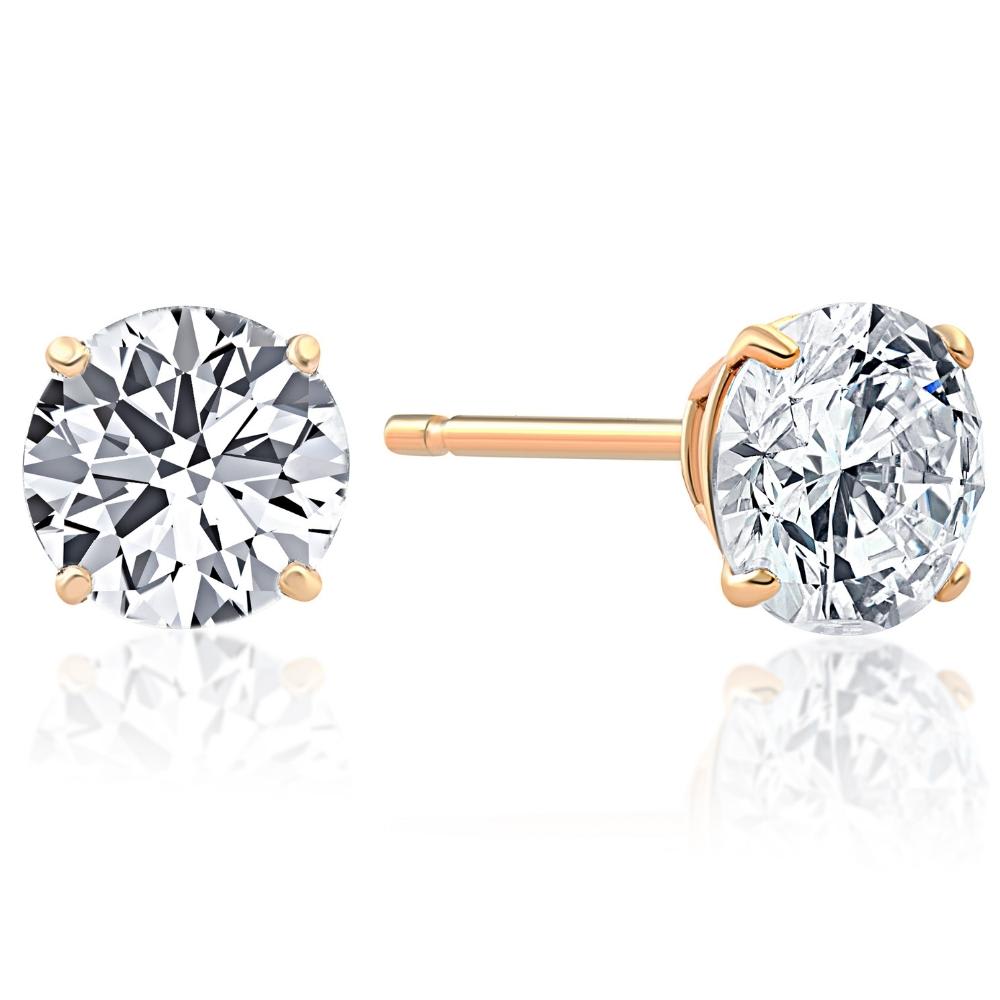 .85Ct Round Brilliant Cut Natural Diamond Stud Earrings in 14K Gold Basket Setting