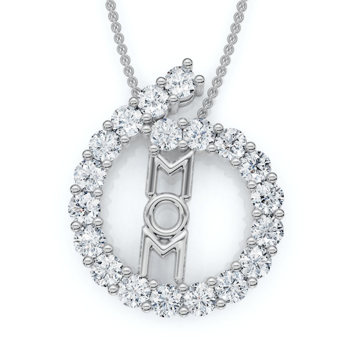 Diamond Circle Mom Pendant Gold Necklace Lab Grown 18"