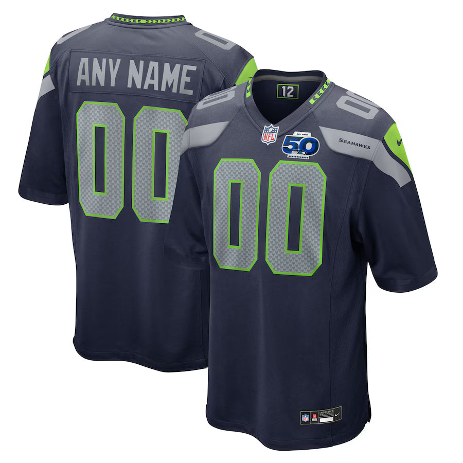 Seattle Seahawks  50th Season Team Custom Game Jersey - College Navy