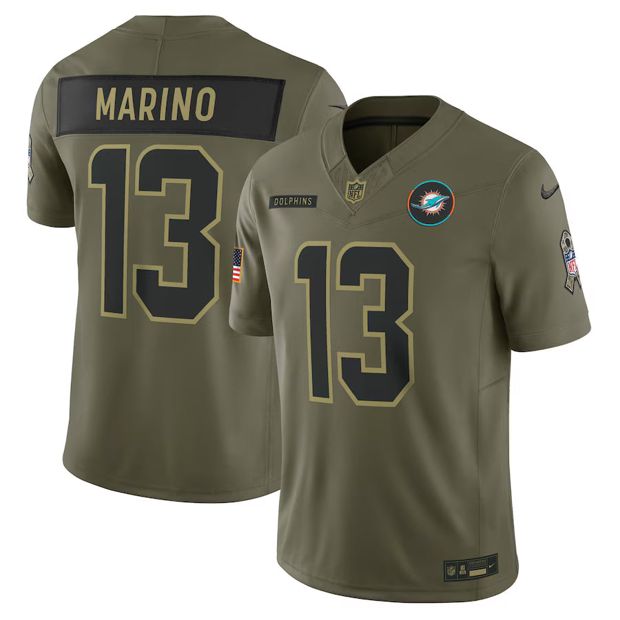 Dan Marino Miami Dolphins 2025 Salute to Service Retired Limited Jersey - Olive