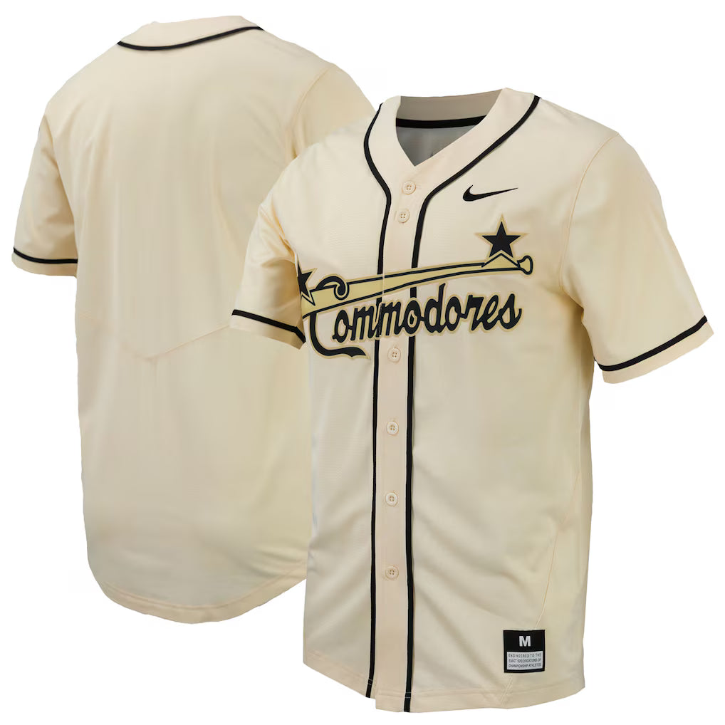 Vanderbilt Commodores Full-Button Baseball Jersey - Natural