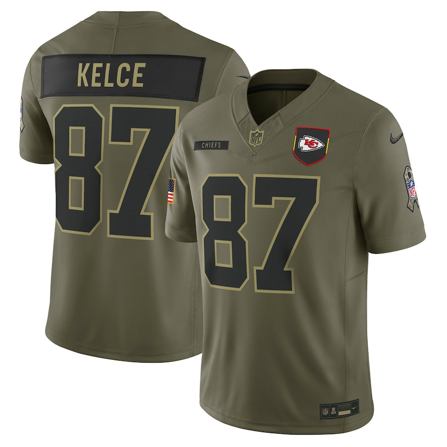 Travis Kelce Kansas City Chiefs 2025 Salute to Service Limited Jersey - Olive