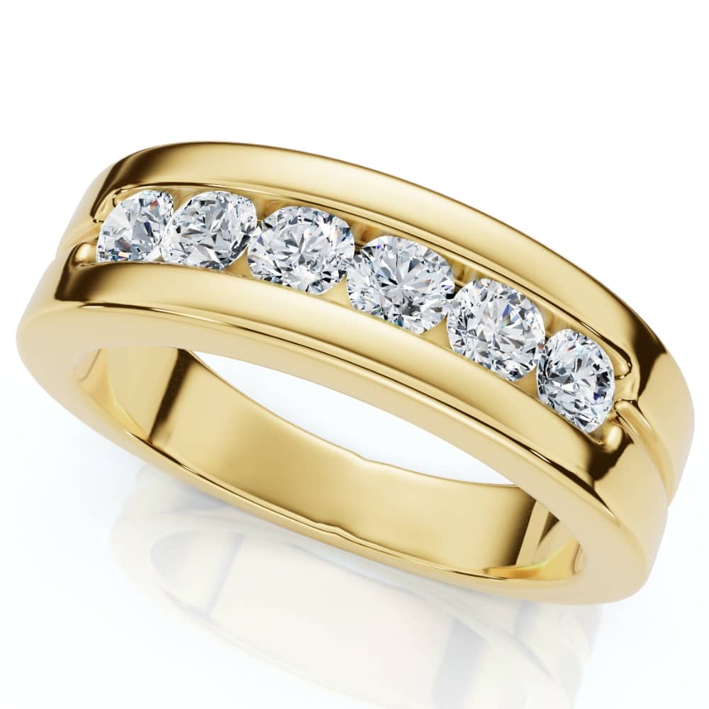 Men's 5/8Ct Diamond 6-Stone Polished Wedding Ring Lab Grown 10k Gold