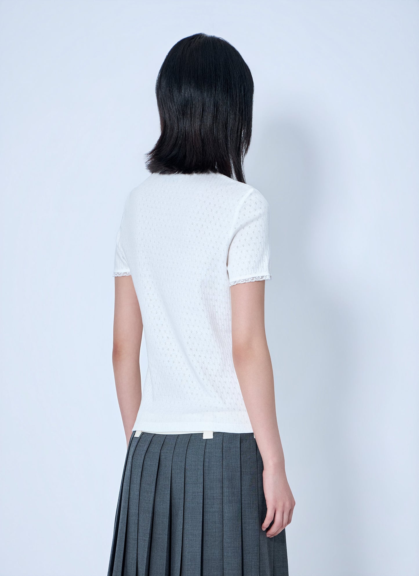 Miu Miu Women Lace-Trim Logo-Patch T-Shirt