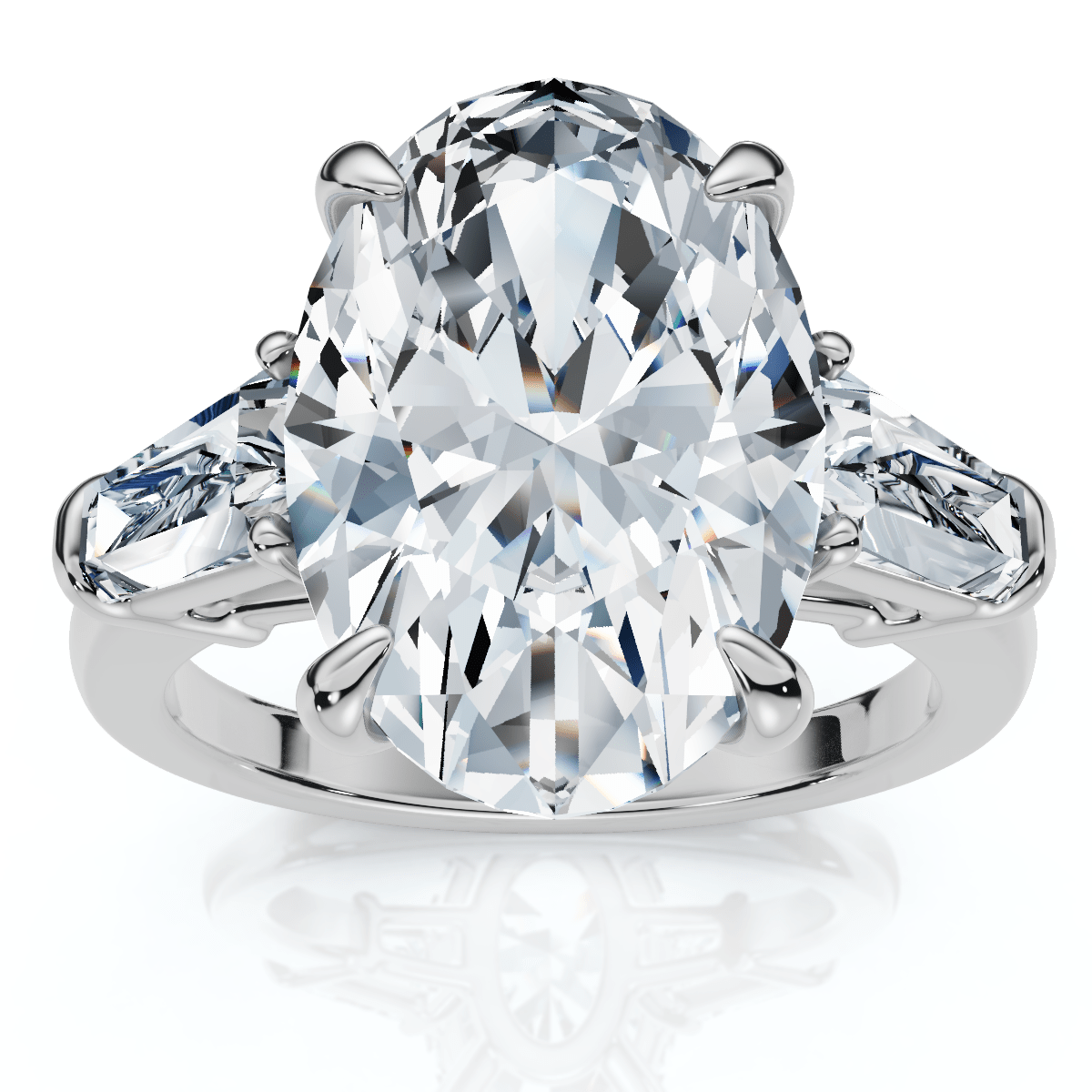Certified 4 1/3Ct Oval & Baguette Diamond Engagement Ring 14k Gold/Pt Lab Grown