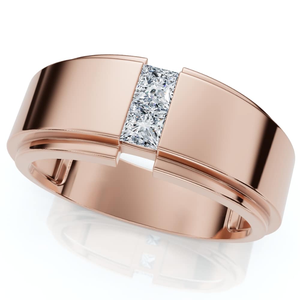 1Ct Men's Princess Cut Diamond Tension Set Wedding Ring 14k Gold Lab Grown