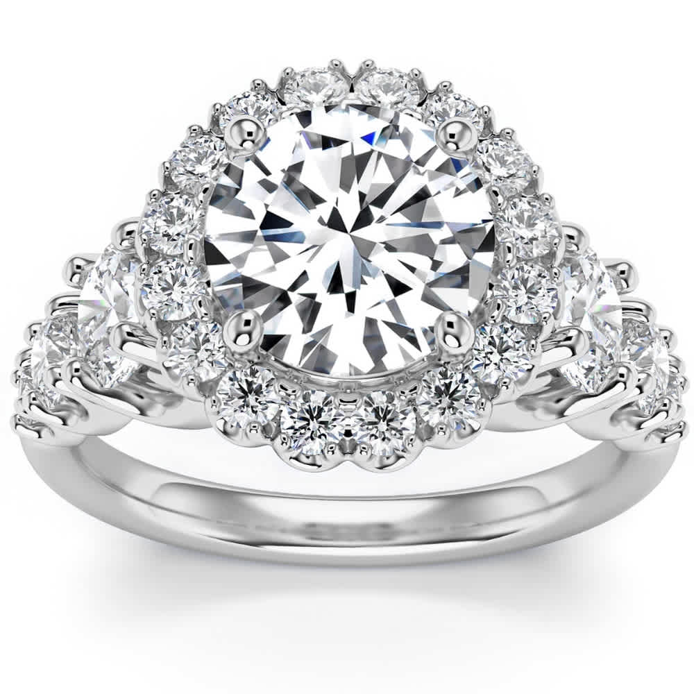 5Ct Halo Round Brilliant Cut Diamond Engagement Ring Lab Grown in 14k Gold