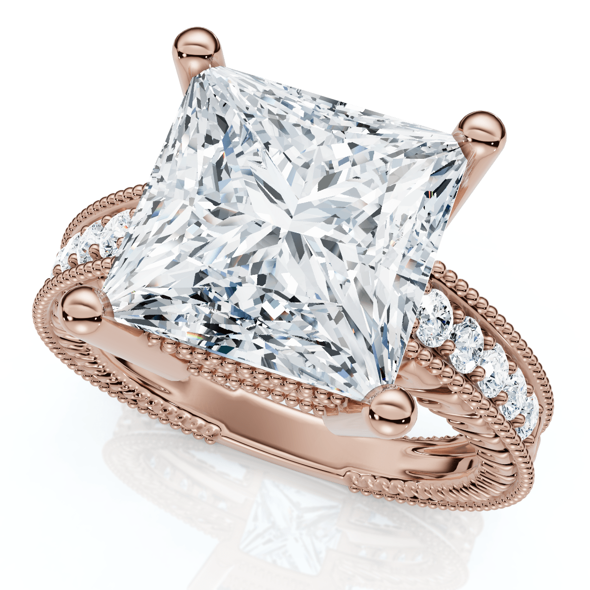 Certified 4 1/5Ct Princess Cut Diamond Vintage Engagement Ring Lab Grown