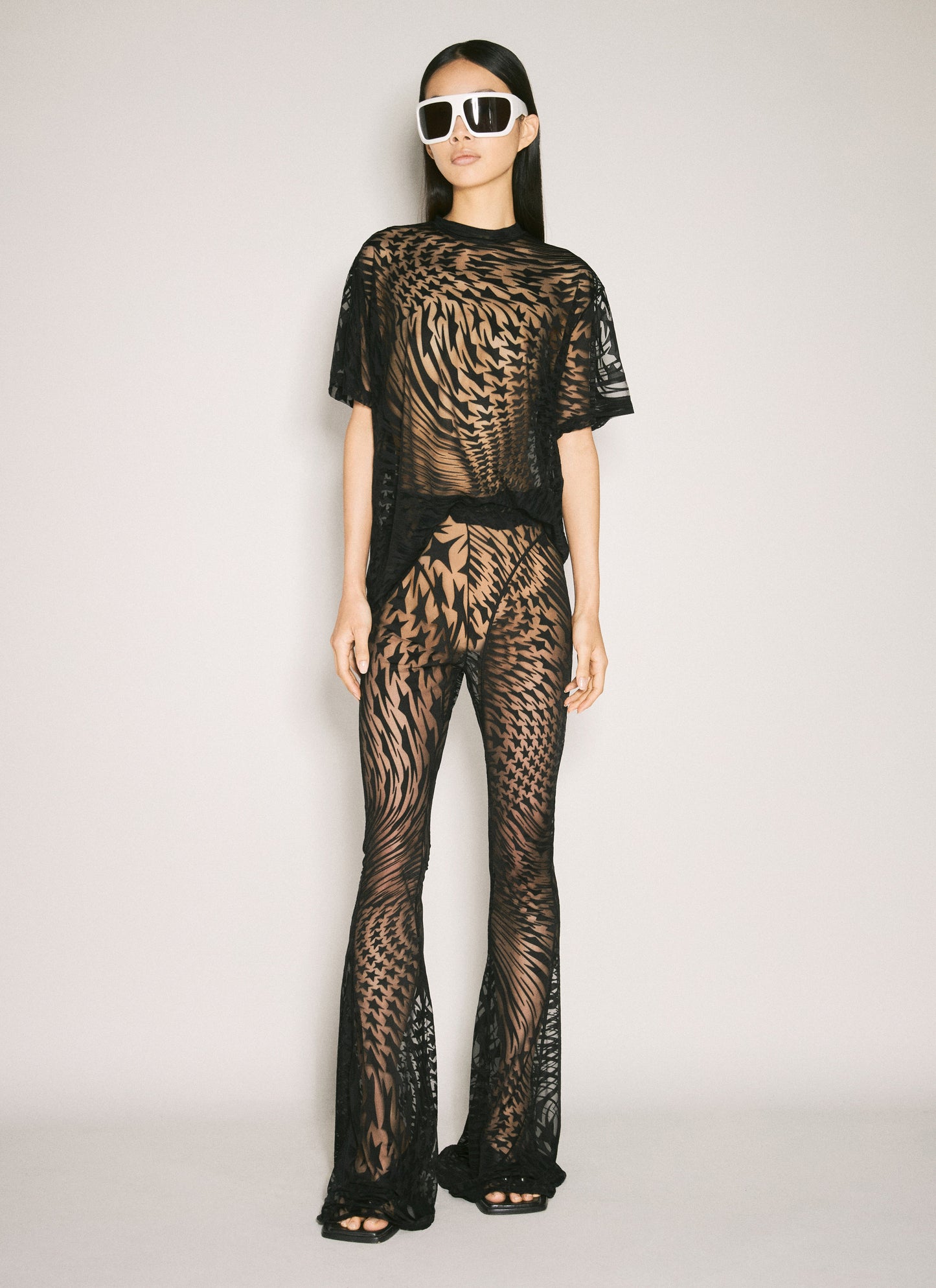 Mugler Women Sheer Flocked Star T-Shirt